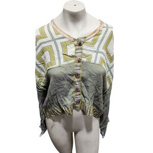 NOTHING MATCHES Button Down Blouse Womens Sz M Art To Wear Artsy Ecclectic Boho